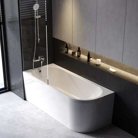 Ванна акриловая 170x70 AM.PM X-Joy W94A-170L70W-ARP ассиметричная с каркасом и панелью, белая глянцевая-5