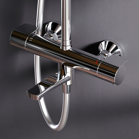 Душевая система AM.PM X-Joy F0785A500 стойка с тропическим душем, термостатом, смесителем, изливом, хром-2