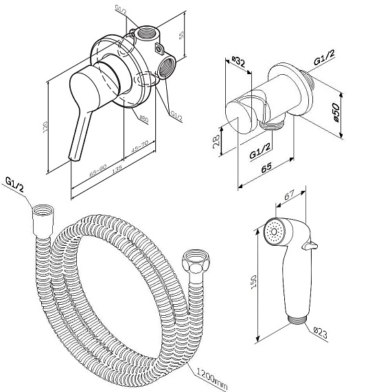 Гигиенический душ со смесителем AM.PM X-Joy S F40H85B99 золото встраиваемый, шланг 1200, держатель-8