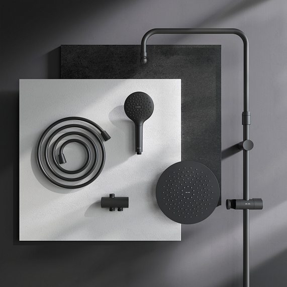 Душевая система AM.PM Like F0780022 стойка с тропическим душем, черная матовая-11