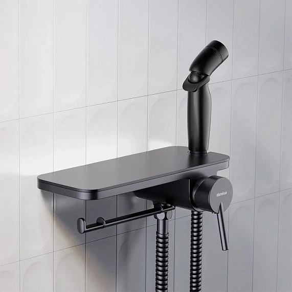 Гигиенический душ со смесителем Damixa Jupiter 773500301 черный встраиваемый, полка, шланг 1200, держатель туалетной бумаги-3