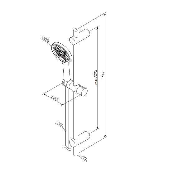 Душевой гарнитур AM.PM X-Joy F0185A000 штанга, шланг, лейка 3 режима, хром-6