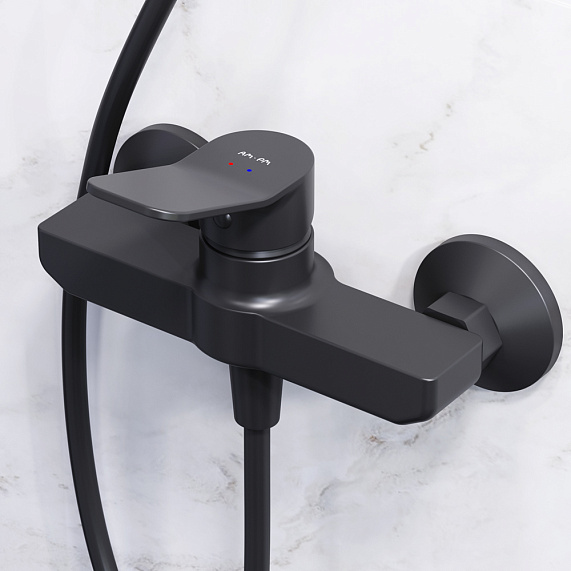 Душевая система AM.PM X-Joy F42885A24 стойка с тропическим душем, черная матовая + смеситель для душа, черный матовый-2