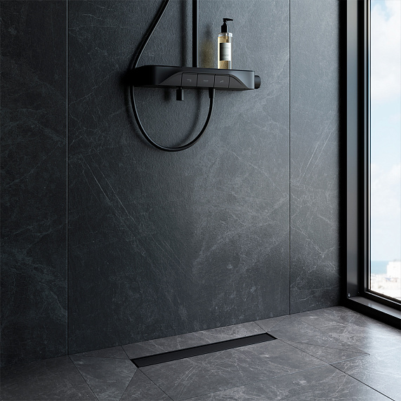 Душевой трап (лоток) 50 AM.PM MasterFlow W01SC-U11-050-04BM комбинированный затвор с черной матовой решеткой под плитку-5