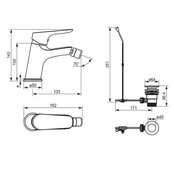 Смеситель для биде Damixa Jupiter 770240300 с донным клапаном, черный-3