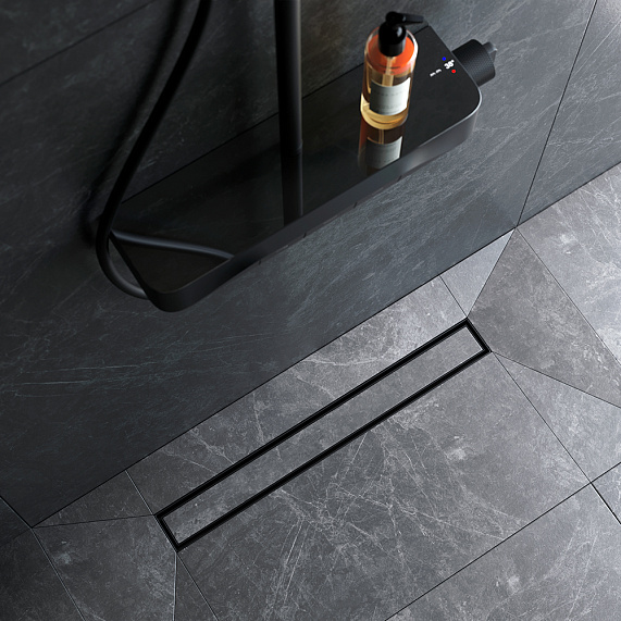 Душевой трап (лоток) 60 AM.PM MasterFlow W01SC-U11-060-04BM комбинированный затвор с черной матовой решеткой под плитку-2