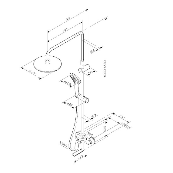 Душевая система AM.PM Sunny F0785C900 стойка с тропическим душем, смесителем, изливом, хром-12