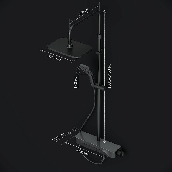Душевая система AM.PM Func F078F222 стойка с тропическим душем, термостатом, смесителем, черная-9
