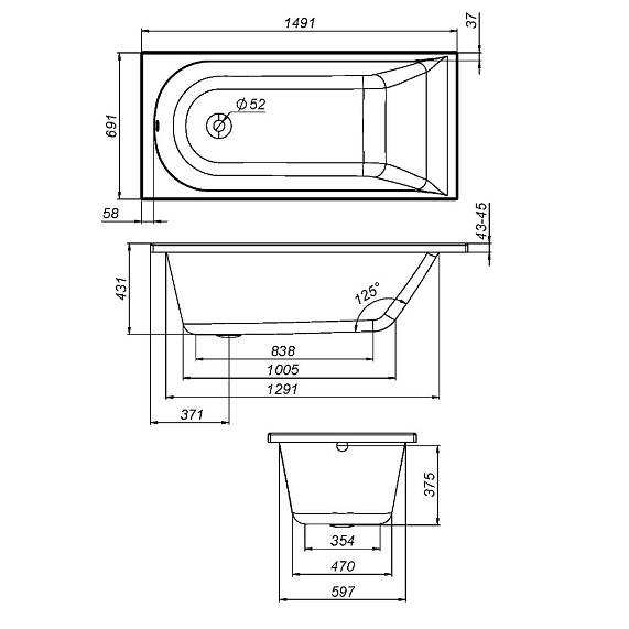 Ванна акриловая 150x70 AM.PM Spirit W72A-150-070W-A2 белая глянцевая-8