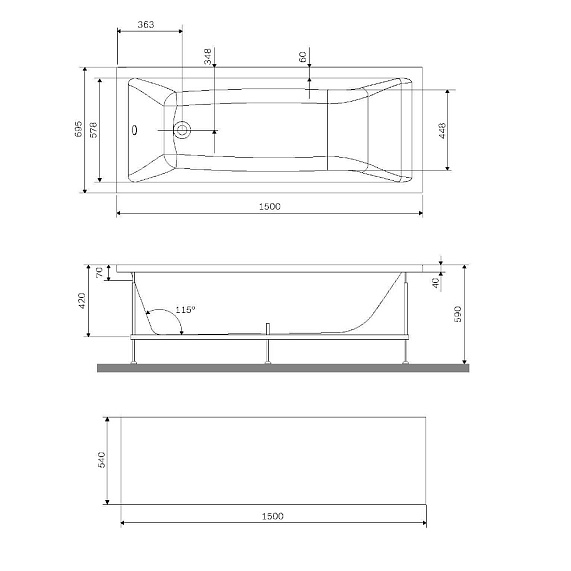 Ванна акриловая 150x70 AM.PM Gem W93A-150-070W-A белая глянцевая-1