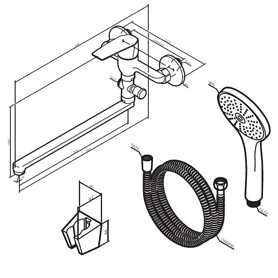 Смеситель для ванны и душа AM.PM Gem F90A90122 длинный излив, душевая лейка, шланг 1500, черный-9