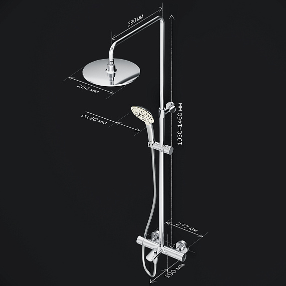Душевая система AM.PM Spirit 2.0 F0770A510 стойка с тропическим душем, термостатом, смесителем, изливом, хром-9