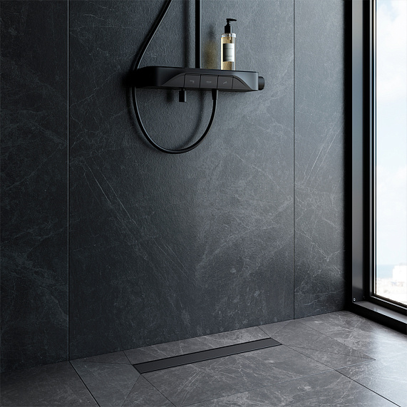 Душевой трап (лоток) 50 AM.PM PrimeFlow W02SC-U11-050-04BM комбинированный затвор с черной матовой решеткой под плитку-5