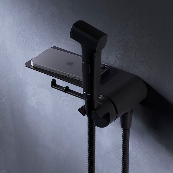 Гигиенический душ со смесителем AM.PM Func F0H8F922 черный встраиваемый, полка, шланг 1200, держатель туалетной бумаги-2