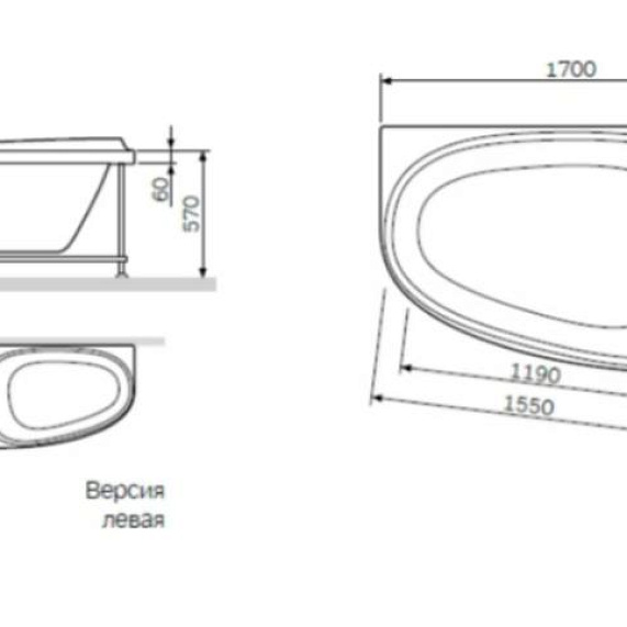 Ванна акриловая 110x170 AM.PM Like W80A-170L110W-A асимметричная белая глянцевая-9
