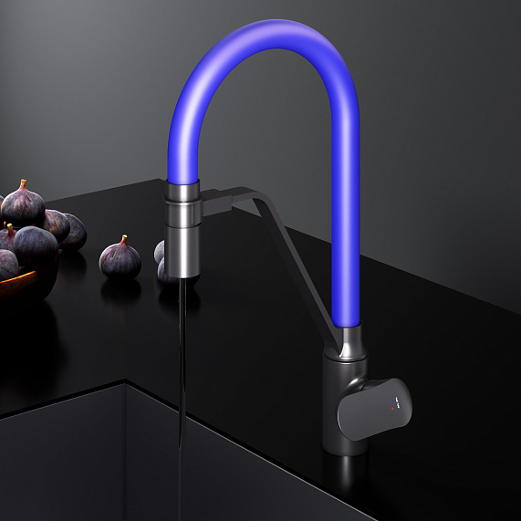 Смеситель для кухни AM.PM Like F8007827 высокий, черный, с синим гибким изливом и каналом питьевой воды-2