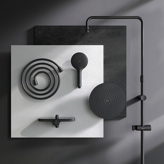 Душевая система AM.PM Like F0780222 стойка с тропическим душем, черная матовая-11