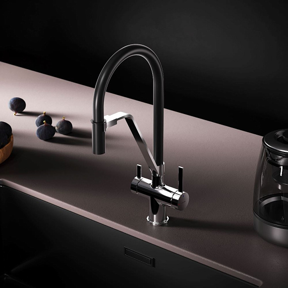Смеситель для кухни AM.PM Func F8F07802 высокий, хром, с каналом для питьевой воды и гибким черным изливом-4