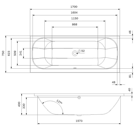 Ванна акриловая 170х75 AM.PM Above W9XA-170-075W-A белая глянцевая-7