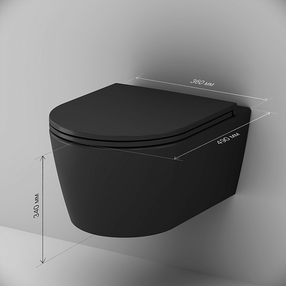 Унитаз подвесной AM.PM Func C8F1700MBSC (глубина 49 см) безободковый с сиденьем микролифт, черный матовый-9