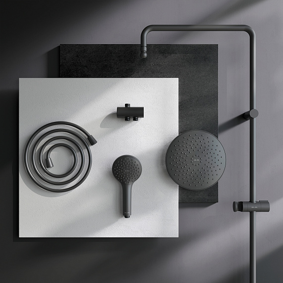 Душевая система AM.PM Gem F0790022 стойка с тропическим душем, черная-11