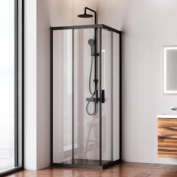 Душевое ограждение без поддона 80x80 AM.PM Gem W90G-403-8080-BT профиль черный матовый