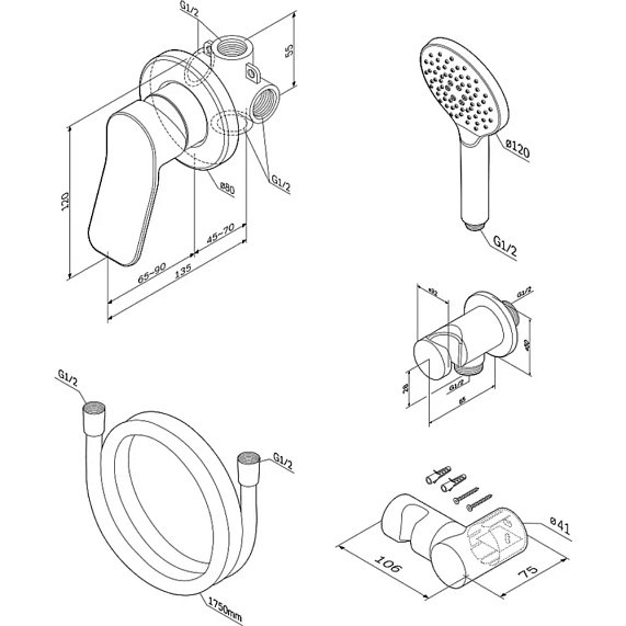 Встраиваемая душевая система AM.PM X-Joy FB85A2H020 хром: ручной душ-1