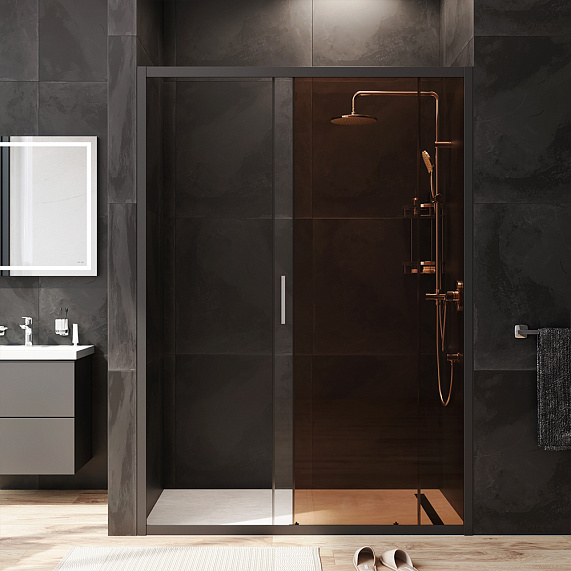 Душевая перегородка с дверью 140x195 AM.PM Gem W90G-140-1-195BBr бронзовое стекло, профиль черный матовый-2