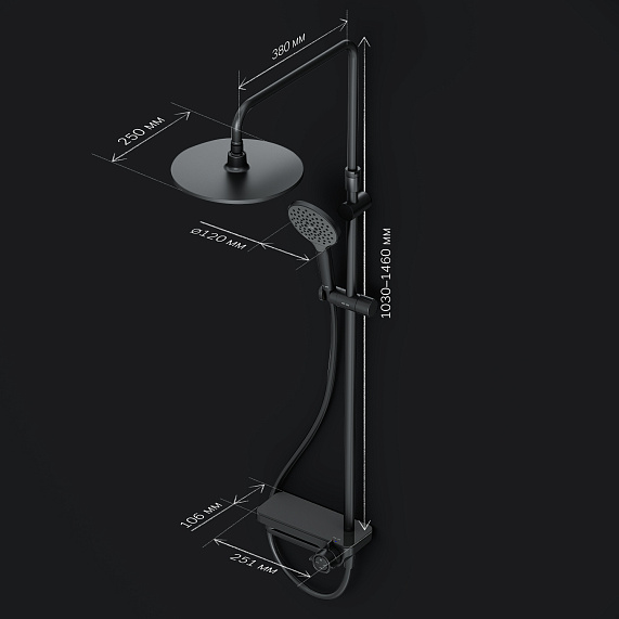 Душевая система AM.PM Like F0780722 стойка с тропическим душем, смесителем, изливом, черная матовая-9