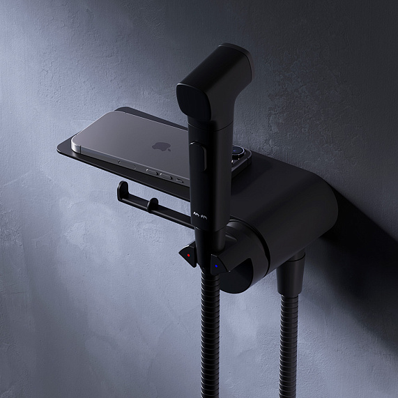 Гигиенический душ со смесителем AM.PM Func F0H8F922 черный встраиваемый, полка, шланг 1200, держатель туалетной бумаги-3