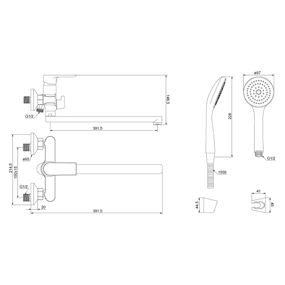 Смеситель для ванны и душа AM.PM Fortuna 459500000LM с душевым набором, хром-3