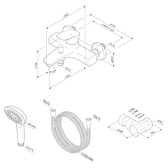 Смеситель для ванны и душа AM.PM Spirit 2.1 F71A15000 душевая лейка, шланг 1750, хром-7